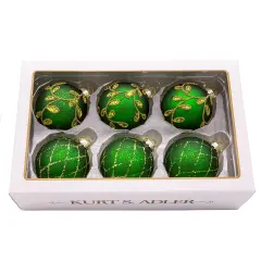 Kurt Adler 80MM Gold and Emerald Green Embellish Ball Ornaments, 6 Piece Set