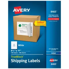 Avery Full-Sheet Printable Shipping Labels, 8.5" x 11" Customizable Stickers, White, 100 Blank Mailing Labels, Great for Mailing, Shipping, Organizing, and More (8465)