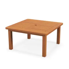 Natural Wood Patio Coffee Table with Umbrella Hole and Teak Oil Finish