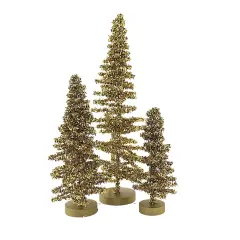 Cody Foster 12.0 Inch Tinsel Tree Gold Set/3 Christmas Decorative Tree Set , Christmas Decor Sparkly Shiny Tinsel