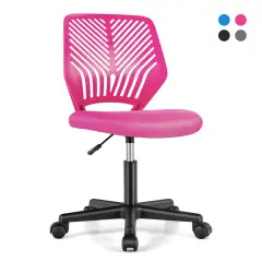 Height-Adjustable Office Desk Chair with Universal Casters and Ergonomic Curved Backrest Pink