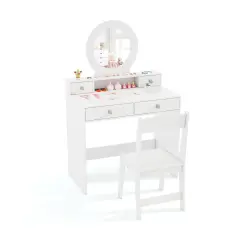 MDF Kids Vanity Set with Acrylic Mirror, Storage and Chair White