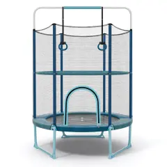 Metal Kids Trampoline with Gymnastic Bar and Safety Net Blue