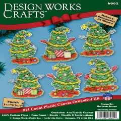 Design Works Counted Cross Stitch Kit 3.5"X3.5" Set of 6-Dancing Trees Ornament