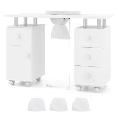 Manicure Table with Dust Collector, Storage and Wrist Rest Cushion White