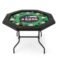 Folding Poker Table with Cup Holders, Armrest and Casino Felt Green