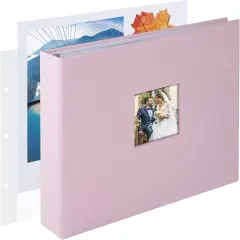 DIY Small 3 Ring Scrapbook Photo Album Journal with 30 Plastic Sleeves 60 Pages and Fabric Cover for Baby Travel Wedding Couple Anniversary Kids Adventure (Pink Cover/White Pages)