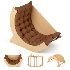 6-in-1 Montessori Arch Climber with Cushion, Toy Storage and Anti-Tip Feet Coffee