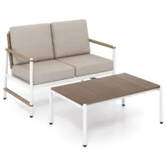 3-Pieces Outdoor Furniture Set Including Loveseat and Coffee Table with Thick Cushions