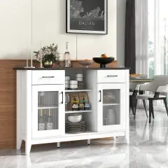 Sideboard Buffet Cabinet with 3 Open Cubes and 4 Adjustable Shelves Ideal for Home Appliances or Decorations White