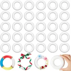 36 Pcs Foam Wreath Frame Form Small Polystyrene Foam Rings for Crafts Round White Wreath Circles for DIY Wedding Party Holiday Anniversary Door Home Flower Art Supplies(4 x 1 Inch)