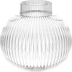 Round Glass Vase, Flower Vase for Bouquet, Ribbed Glass Vase, Fluted Vase, Clear Glass Vase for Tulips, Modern Glass Vase for Living Room, Office, Coffee Table, Shelf, Wedding, 6 Inches