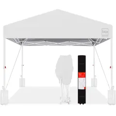 Best Choice Products 8x8ft Easy Setup Pop Up Canopy w/ 1-Button Setup, Wheeled Case, 4 Weight Bags White/White