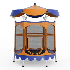 Kids Trampoline with Detachable Canopy, Safety Net, Zipper Door and Foam Padding Orange