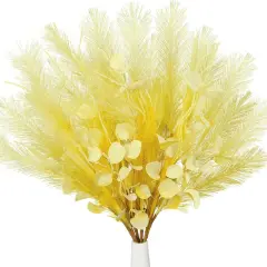 28" Faux Pampas Grass Plume Yellow Faux Fluffy Pampas Grass Bulk Silk Flowers with Eucalyptus Stems Filler for Floral Arrangment