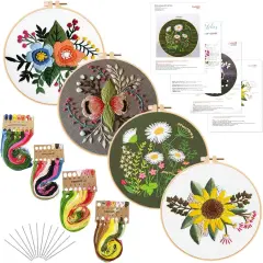 4Pack Embroidery Starters Kits with Pattern for Beginners Adults