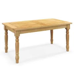 Natural Teak Wood Patio Coffee Table with Slatted Top, Carved Legs and Versatile Use