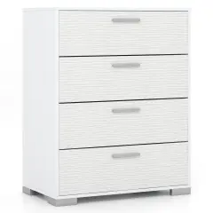 Engineered Wood Dresser with 4 Drawers Storage Cabinet, Metal Legs and Modern Design White