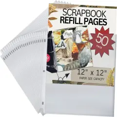 50 Pack of Scrapbook Refill Pages, 12.25" X 12.25" Clear Sheet Protectors for 3 Ring Binder, Plastic Sheet Sleeves, Top Loading Paper Protector, Archival Safe for Documents and Photo