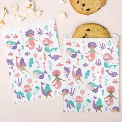 Big Dot of Happiness Mermaid Paper Treat Bags, Girls Birthday Party Candy Bags, Individual Greaseproof White Paper Sandwich Cookie Bags - 25 Count