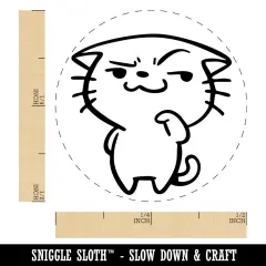 Cheeky Cartoon Cat Smirk Smile Self-Inking Rubber Stamp Crafting Planners UV