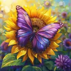 Butterfly Paint by Numbers Kit for Adults Beginner, Purple Butterfly Adult Paint by Number Kits on Canvas Without Frame, DIY Acrylic Sunflower Paint by Numbers for Home Wall Decor Gift 16x 16 Inch