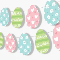 Big Dot of Happiness Easter Egg Garland Banner, Colorful Spring Hanging Decorations, Happy Easter Party Banner, 30 Feet of Cord, 15 Double-Sided Pastel Eggs