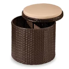 Best Choice Products Round Wicker Ottoman, Multipurpose Furniture w/ Removable Cushion, Steel Frame Brown/Beige