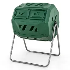 Costway 42-Gal Compost Bin Dual Chamber Composting Tumbler with 2 Sliding Doors Metal Frame Black/Green