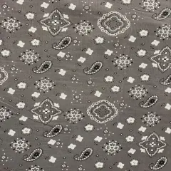 1 Yard Gray Cotton-Polyester Paisley Bandanna Print Fabric 59/60 Inch Wide