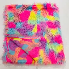 1 Yard Shaggy Faux Fox Fur Soft Vegan Fabric for Crafts, Costumes & Home Decor Projects Rainbow