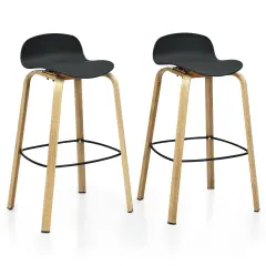 Costway Set of 2 Barstools Modern 30inch Pub Chairs w/Low Back & Metal Legs Black