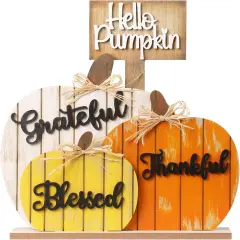 Fall Decorations for Home, Rustic Wooden Blessed Grateful