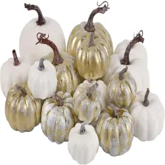 16 Pcs Golden and White Pumpkins Fall Table Mantle