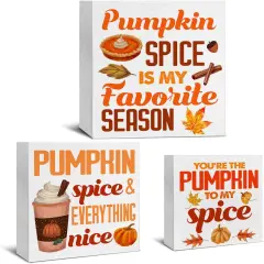 3 Pcs Fall Wood Signs Decor Pumpkin Spice Wood Block Signs