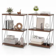 Costway 1/2 PCS 3-Tier Multipurpose Display Rack Freestanding Bookcase with Metal Frame Walnut