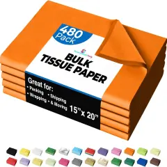Tissue Paper for Gift Bags - 15" x 20"Bulk Tissue Paper Dark Blue 480 Sheets - 10lb Newsprint for Packing, Birthday Gift Box Filler, Packing Supplies for Moving SuppliesOrange