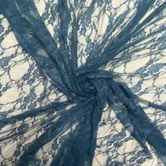 1 Yard Teal Shimmery Floral Lace Fabric Sheer 4-Way Stretch Nylon Spandex 58/60&Prime; Wide