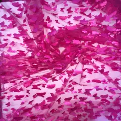 1 Yard Fuchsia 3D Butterfly Stretch Mesh Fabric with Satin Appliqu&eacute; for Costumes and Dresses 54 Inch Wide