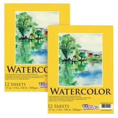 11" x 14" Premium Heavyweight Watercolor Paper Pad, Pack of 2 (12 Sheets Each), 140lb (300gsm) - Spiral Bound, Cold Pressed, Acid-Free, Wet, Water Color Paper - For Artists, Students