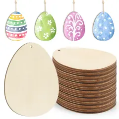 Wooden Egg Ornaments to Paint Easter Decoration Cutouts Unfinished 24PCS 3.5 x 3 inches, DIY Blank Unfinished Wood Discs Ornament for Home Crafts Hanging Spring St. Patrick Day Decoration