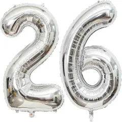 40 Inch Silver 26 Number Balloons - Silver 26