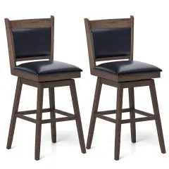 Costway 29" Swivel Bar Stools Set of 2 with Back Rubber Wood Legs Sturdy Footrest
