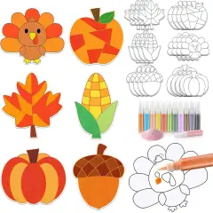 24 Sets Fall Sand Art Crafts for Kids Autumn Maple Leaf Pumpkin