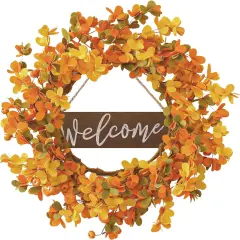 Fall Autumn Wreath with Welcome Sign and Pumpkins