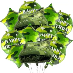 10Pcs Army Tanks Camouflage Party Balloons Army Tank Foil Balloons