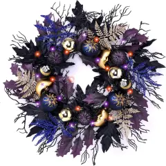 24 Inch Light Up Black Halloween Wreaths