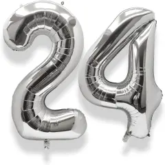 40 Inch Large 24 Balloon Numbers Silver, Big Foil Number Balloons
