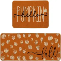 Orange Hello Pumpkin Fall Kitchen Mats Set of 2