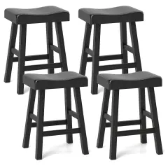 Costway 24-Inch Modern Solid Wood Saddle Stools Set of 2/4 with Curved Seats Footrests